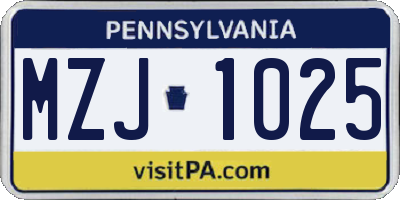 PA license plate MZJ1025