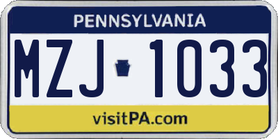 PA license plate MZJ1033