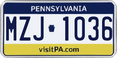 PA license plate MZJ1036