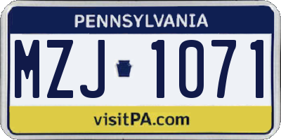 PA license plate MZJ1071