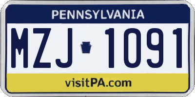 PA license plate MZJ1091