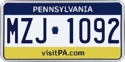 PA license plate MZJ1092