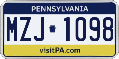 PA license plate MZJ1098