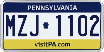 PA license plate MZJ1102