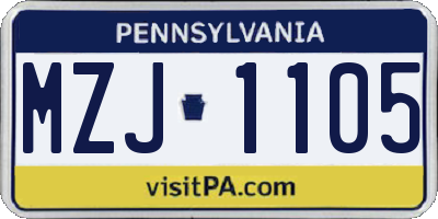 PA license plate MZJ1105