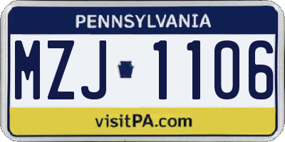 PA license plate MZJ1106