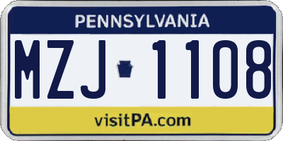 PA license plate MZJ1108