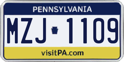 PA license plate MZJ1109