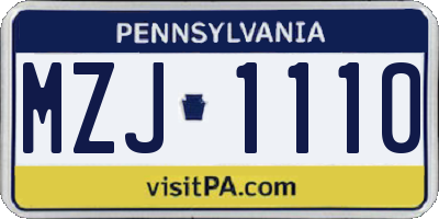 PA license plate MZJ1110