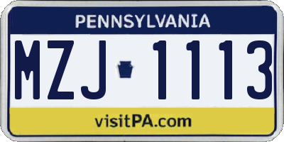 PA license plate MZJ1113