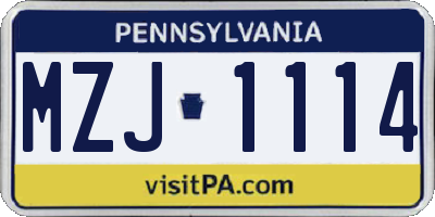 PA license plate MZJ1114