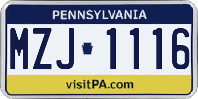 PA license plate MZJ1116