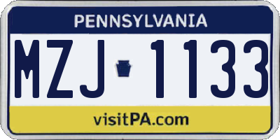 PA license plate MZJ1133