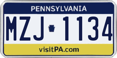 PA license plate MZJ1134