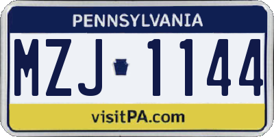 PA license plate MZJ1144