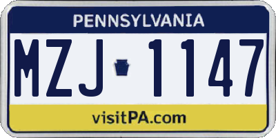 PA license plate MZJ1147