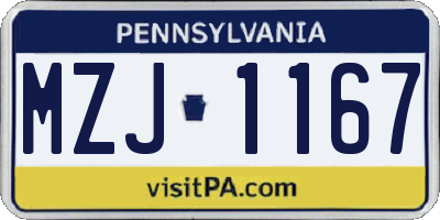 PA license plate MZJ1167