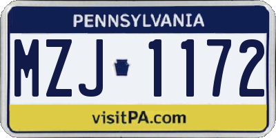 PA license plate MZJ1172