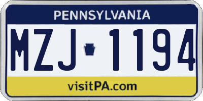 PA license plate MZJ1194