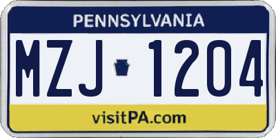 PA license plate MZJ1204