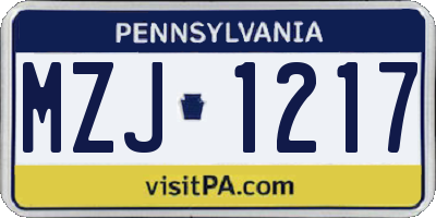 PA license plate MZJ1217