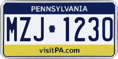 PA license plate MZJ1230