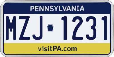 PA license plate MZJ1231