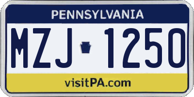 PA license plate MZJ1250