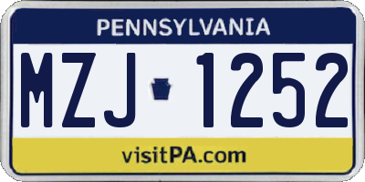 PA license plate MZJ1252