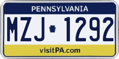 PA license plate MZJ1292
