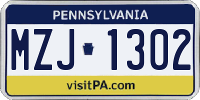 PA license plate MZJ1302