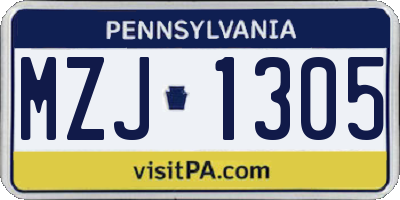 PA license plate MZJ1305
