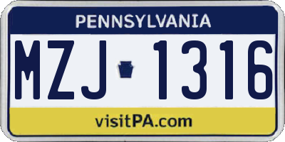 PA license plate MZJ1316