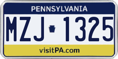 PA license plate MZJ1325