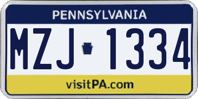 PA license plate MZJ1334