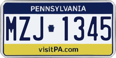 PA license plate MZJ1345