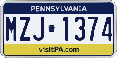 PA license plate MZJ1374