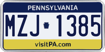 PA license plate MZJ1385