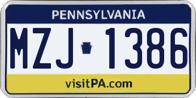 PA license plate MZJ1386