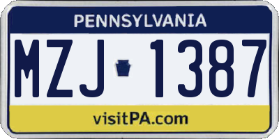 PA license plate MZJ1387