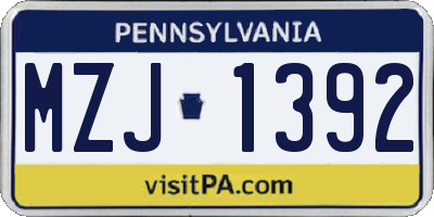 PA license plate MZJ1392