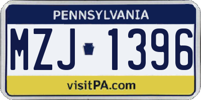 PA license plate MZJ1396
