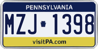 PA license plate MZJ1398