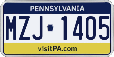 PA license plate MZJ1405