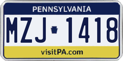 PA license plate MZJ1418