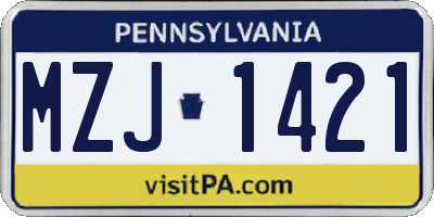 PA license plate MZJ1421