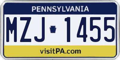 PA license plate MZJ1455