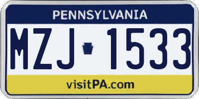 PA license plate MZJ1533