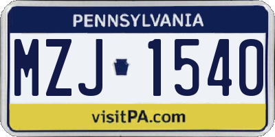 PA license plate MZJ1540
