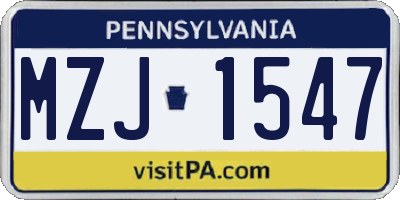 PA license plate MZJ1547